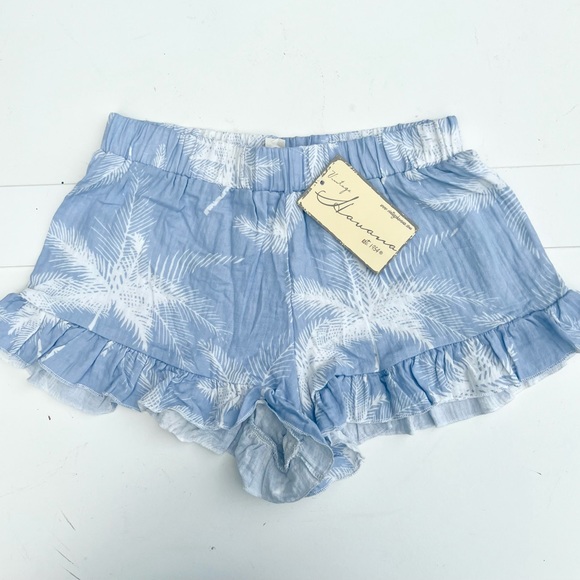 Vintage Havana Pants - ❇️**Final Sale** Vintage Havana Blue & White Ruffled Palm Print Shorts